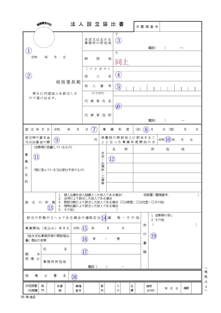 法人設立届出書の作成から提出までの基本事項と記載方法の具体的な説明 - ササキ税理士事務所